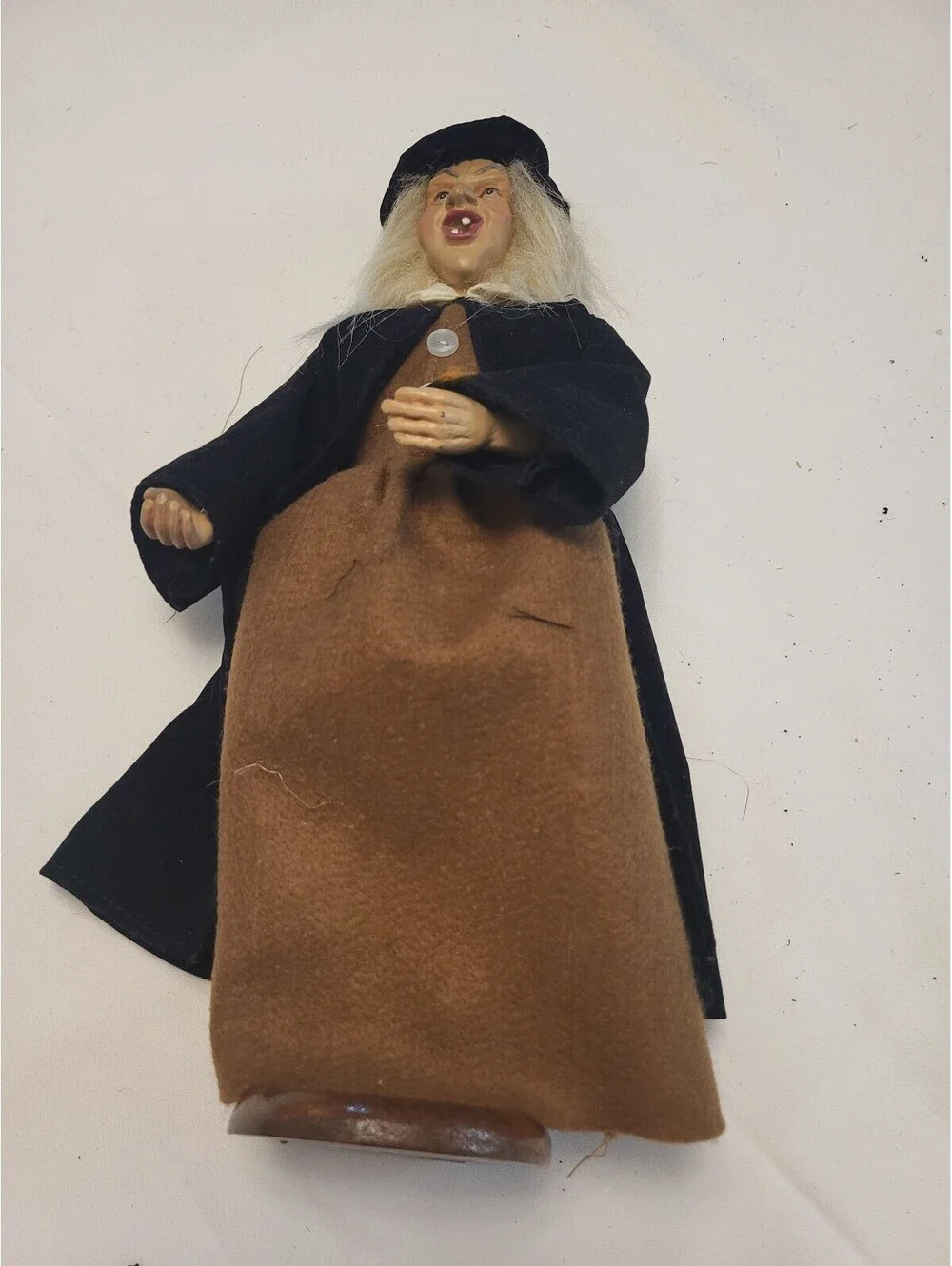 Vintage Witch Figurine with Wooden Base and Fabric Clothing 24x14